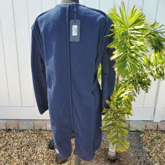 Rag & Bone Quilted Rope Accent Navy Blue Cotton Wrap Long Sleeved Coat - Picture 3 of 16